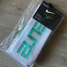New Nike ELITE Dri Fit Basketball Crew Socks - White  Teal - Size L NWT