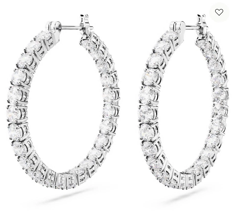 Pendientes de aro Swarovski Matrix corte redondo, blanco, enchapado en rodio 5647715 Foto 3 de 3