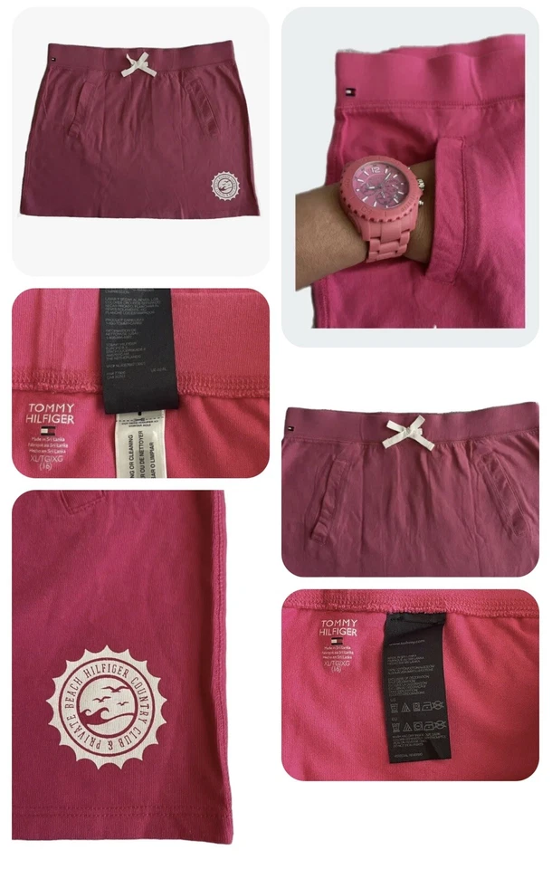 Tommy Hilfiger Falda Niña Grande Rosa Mini Lazo Logo Bolsillos 100% Algodón Talla 16 Foto 3 de 4