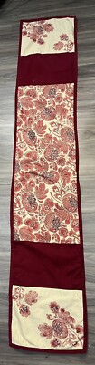 Vintage Long Unbranded Maroon Floral Table Runner Fair Condition 67.5 X 13 Inch
