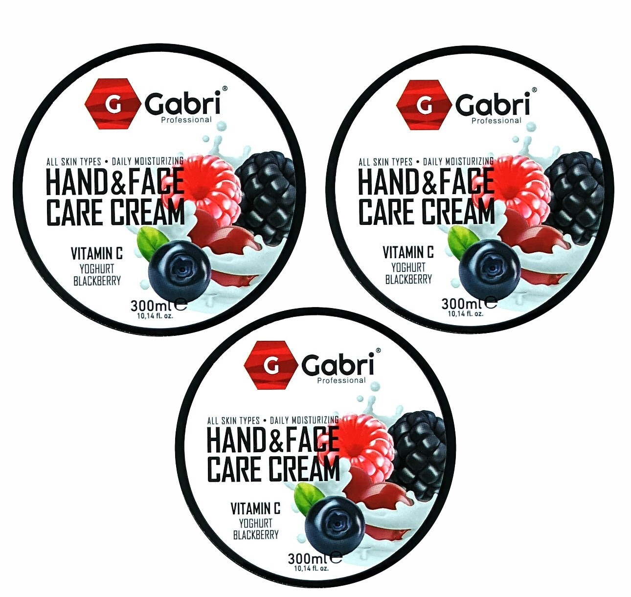 Gabri Professional Hand & Face Moisturising Cream Yoghurt & Blackberry 300ml X3