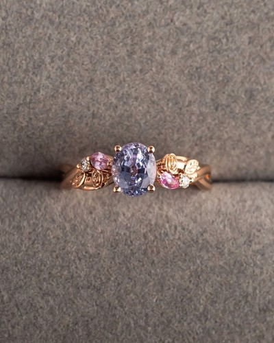 Lavender purple sapphire ring floral theme oval lavender sapphire ring her - Picture 6 of 6