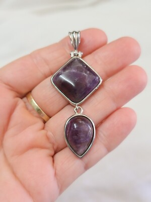 Goddess Pendant Teardrop Plus Square Shape Double Amethyst For Necklaces Silver