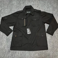 NEW Dlux Jacket Mens Large Black Hooded Full Zip Collared Flap Pocket 79771 Logo