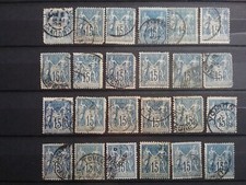 SA50 - Vrac Lot 24 Timbres oblitérés Sage bleu 15 c  France Cote 48 € à étudier