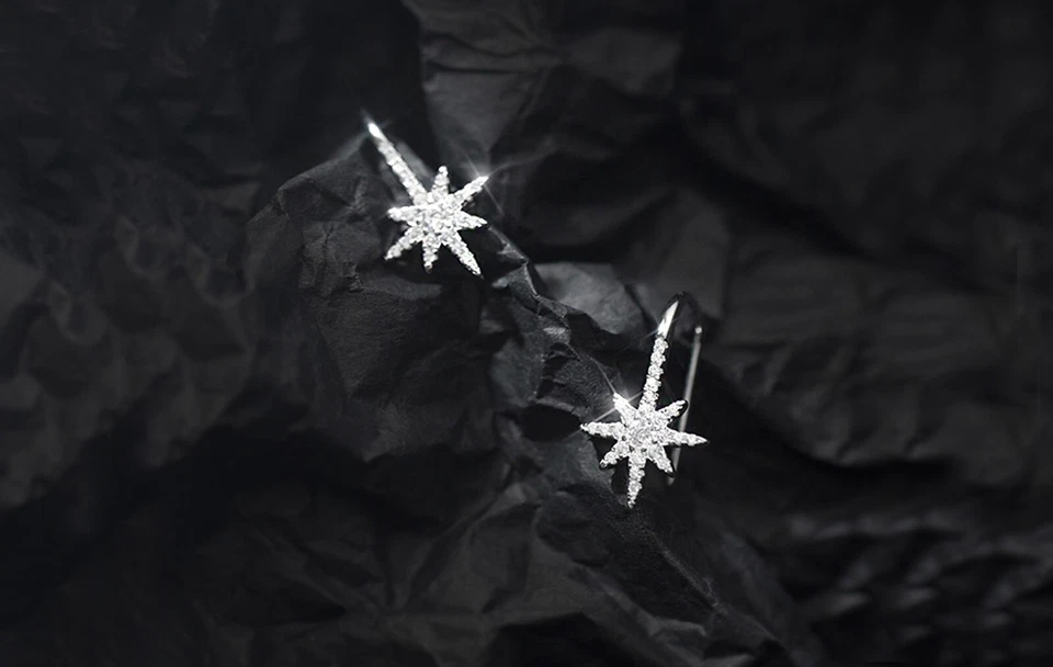 Silver Northern Star Dangle Earrings, CZ Starburst Earrings, Celestial Earrings - Image 3 of 4