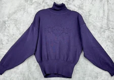 Vintage Meister Sweater Womens Large Wool Blend Turtleneck Floral Embroidered