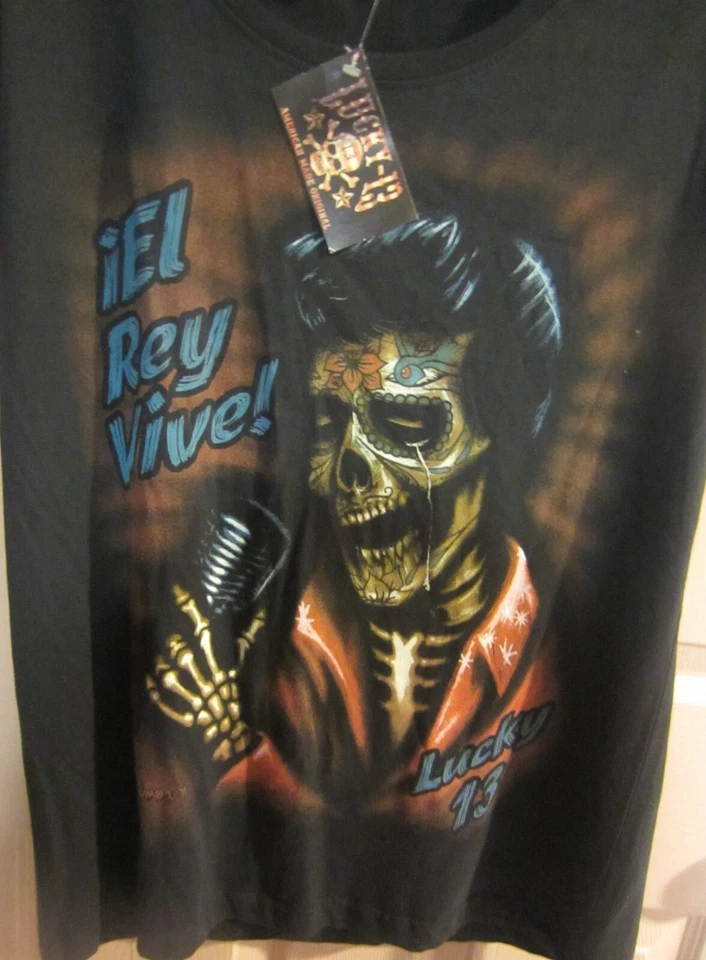 Camisa tatuaje punk cuello redondo Lucky 13 El Rey Vive para mujer talla XXL nueva con etiquetas Foto 2 de 4