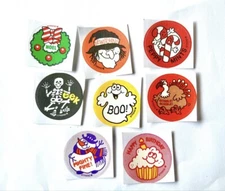 8 Retro Scratch and Sniff Holiday Themed Stickers, Retro Repro