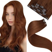 LaaVoo Clip in Hair Extensions Real Human Hair Red Brown Invisible Straight Remy