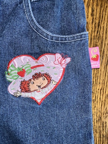 Vtg Y2K Strawberry Shortcake Jeans Capri Pants Embroidered Applique Ribbon Trim - Picture 4 of 20