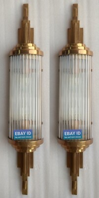 Paire vintage Art déco lumière Ancienne lampe Wall Sconces Fixture Nickel Laiton & Glass Rod Ship Light Antique - Canada