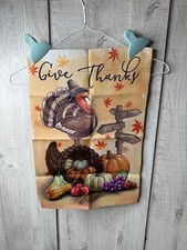 Thanksgiving Rustic Double Sided Garden Flag Give Thanks Turkey Cornucopia