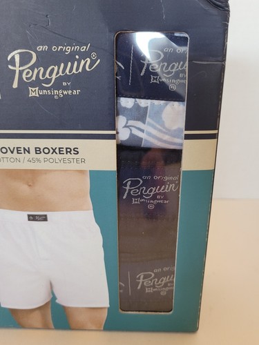 Penguin 3 Pack Mens WOVEN BOXERS Navy and Light Blue Cotton Blend XL 40-42 - Picture 2 of 7