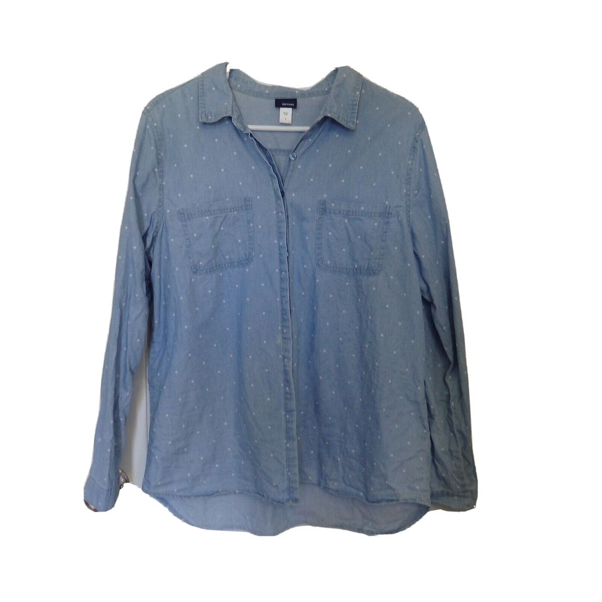 Girls Denim Long Sleeve Button Down Shirt with Polka Dots Size XL