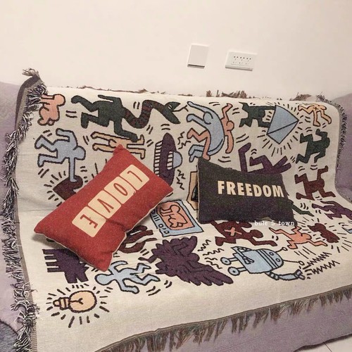 Keith Harring Graffiti Color Woven Tapestry Blanket Throws LGBTQ Decor - Picture 5 of 9