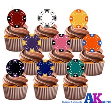 Poker Casino Coloured Chips Party Pack - 36 x Edible Wafer Cup Cake Toppers 