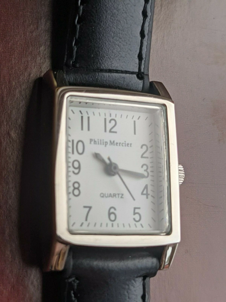 Ladies Classy Philip Mercier Black Leather Strap Rectangle 22 18mm Quartz Watch