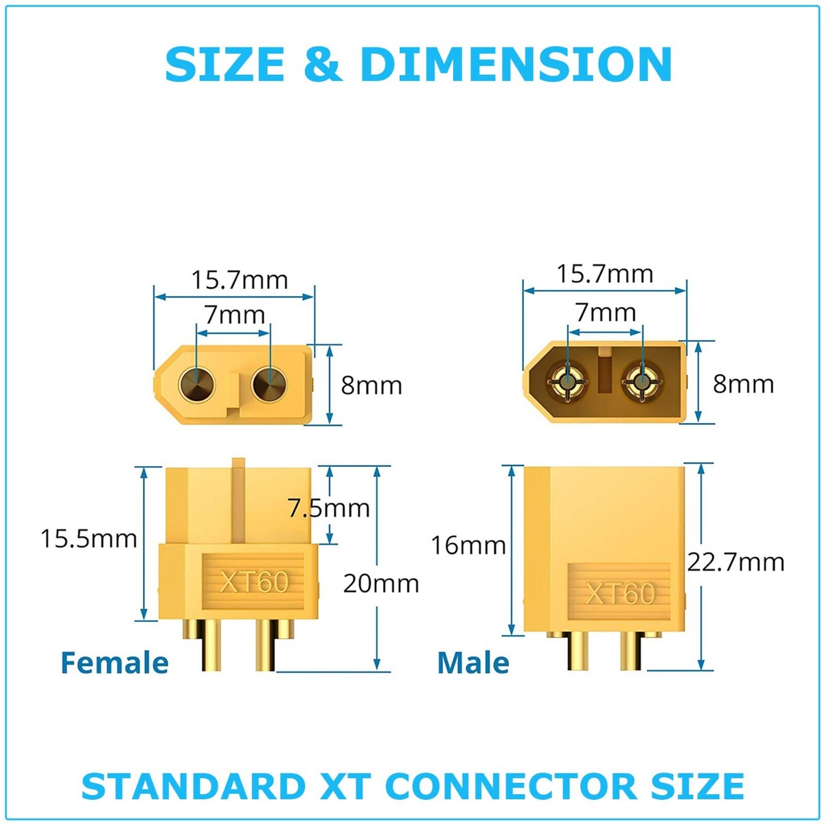 Lot De 26 Connecteurs XT30 (13 Paires) – Prises Mâle/femme – Pour Batteries RC LiPo, Drones, Voitures – Support Jusqu'à 20A