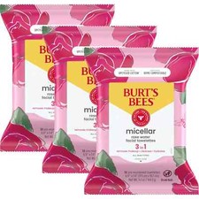 Burt's Bees Stocking Stuffers, Rose Water Face Wipes, for All Skin Types, 30 Ct