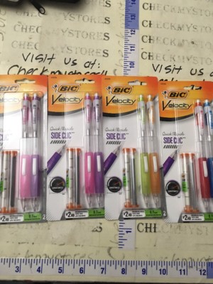 Lot of 4 X Bic Velocity Mechanical Pencils Side Clic + Refill 12 Leads 5 Erasers