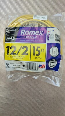 Romex SIMpull 15' 12-2 w/ Ground Yellow Indoor Wire Copper NM-B Cable NEW