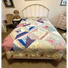 1930s 40s feedsack quilt florals hand stitched 70" x 89"