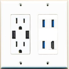 3 Port USB 3.0 A-A 1 HD Wall Plate 2 USB Charger Power Outlet