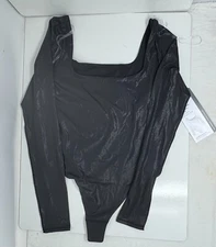 Lululemon Wundermost Square-Neck Black Bodysuit Shine Nulu Size Medium