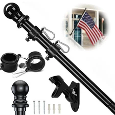 Flag Pole Kit 6Ft Flag Pole House Porch Black Holder Wall Mounting Bracket New