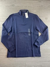 New $60 Club Room Men's Quarter Zip LS French Rib Pullover Blue Sweater Small