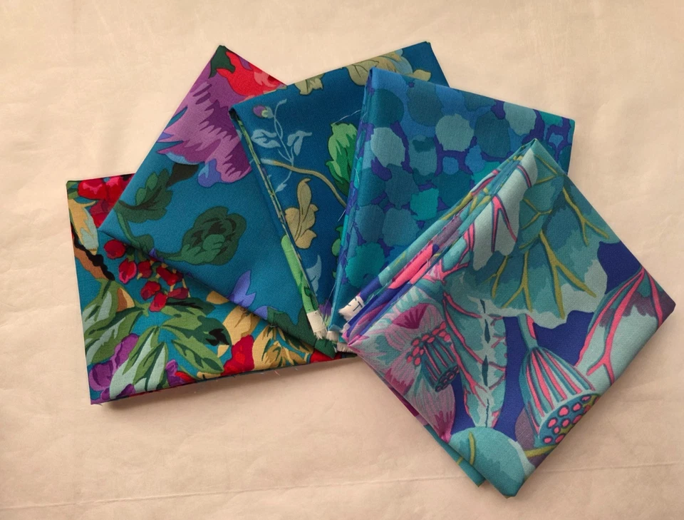 5 Fat Quarters - Teal Green Kaffe Fassett FQ 18 x 22 100% Cotton Quilting Fabric - Image 3 of 4