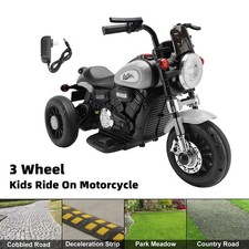 3 Wheel Kids Ride On Motorcycle 6V Powered Electric Dual Drive Toy Car Gray    