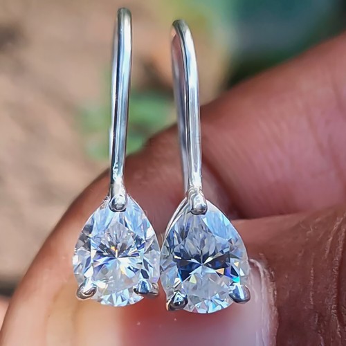 Certified 2Ct Diamond Solitaire Dangler Earrings In 925 Sterling Silver