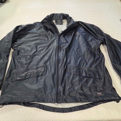 Helly Hansen Mens XXL Navy Blue Waterproof Polyurethane Rain Jacket Full Zip HH