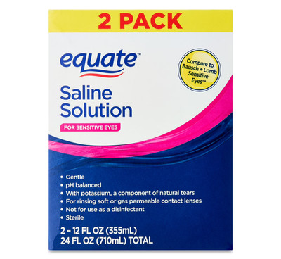(2 Pack) Equate Saline Solution for Sensitive Eyes, 12 fl oz   Contact Lens Rins