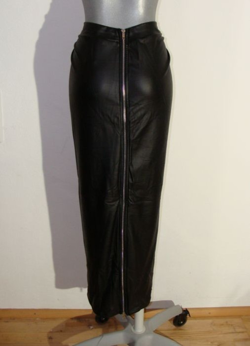 Hobble Skirt Leather Look Black Full Length 2 Way Back Zip Size L