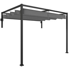 Outsunny 2 x 3(m) Wall Mounted Pergola with Retractable Roof, Dark Grey