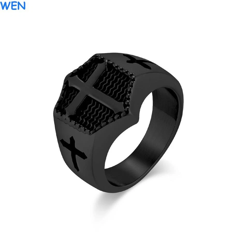 Anillo de sello de cruz cristiana para hombre de acero inoxidable para cóctel fiesta motociclista banda retro Foto 4 de 4