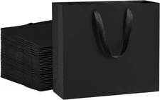 12.5X4.5X11 25Pcs Gift Bags Heavy Duty Kraft Black Paper Bags with Handles, Stur