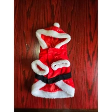 Santa Claus Dog Costume Pet Christmas Outfit with Hood Red White Suit