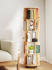 Rotating Bookshelf, 5-Tier Corner Bookcase, 360° Revolving Bookcase with Wheels,