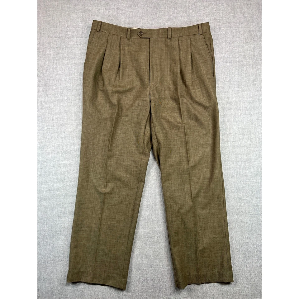 Ralph Lauren Hombre 46R Lana Tostada Micro Cuadros 2 Botones Traje Plisado Pantalones Clásico Foto 3 de 4