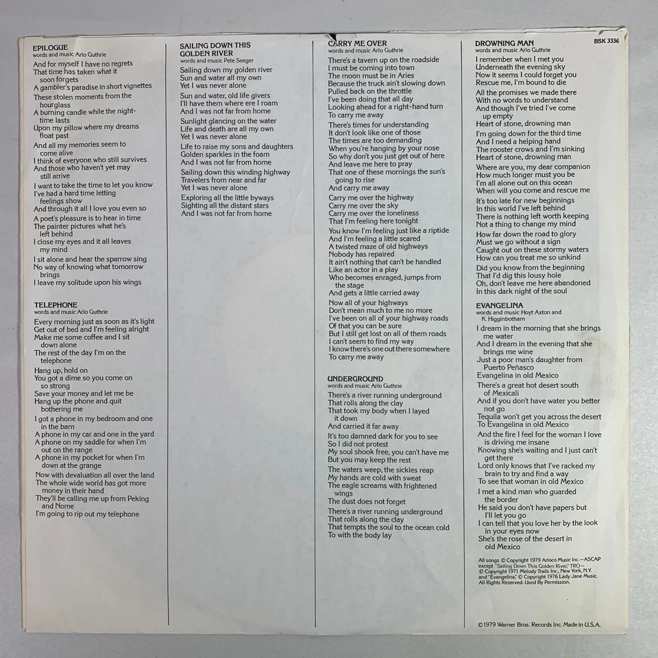 Arlo Guthrie Shenandoah Outlasting the Blues LP Vinyl 1979 Warner Bros BSK 3336 - Imagem 4 de 4