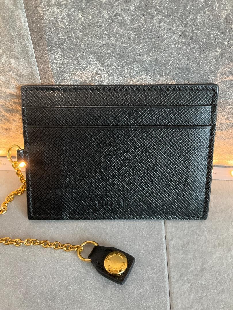 Prada Black Leather Unisex Card Holder Wallet Excellent Condition-image