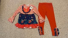 NWT New Toddler Girls Marie Nicole 2 PC Outfit Legging Top Large 4T Fall Pumpkin