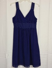 Gap Crossover V-Neck Dress Size 6 Womens Chiffon Navy Blue White Polka Dot