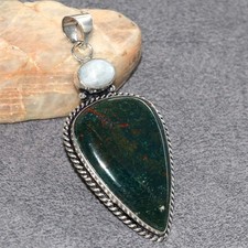 Long Bloodstone Rainbow Moonstone 925 Silver Plated Pendant 2.5