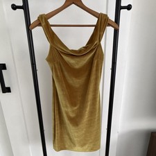 Urban Outfitters Gold Velvet Mini Dress Cowl Neck Sleeveless Strappy Size M Soft