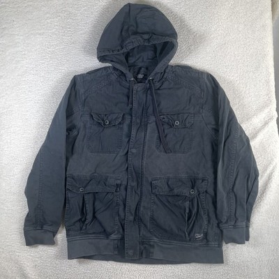 Alpinestars Field Jacket Mens Large Black Denim Motorcycle Hooded Biker